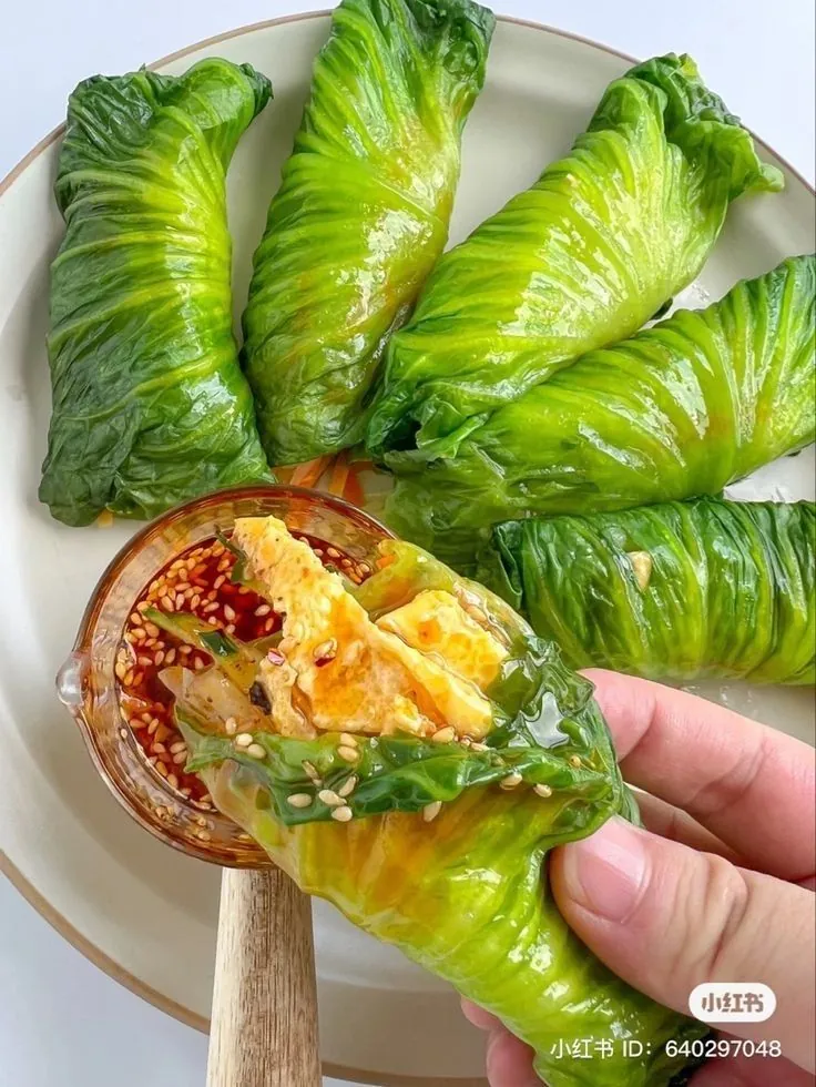 Lettuce and Egg Wraps with Chili Sesame Dipping Sauce