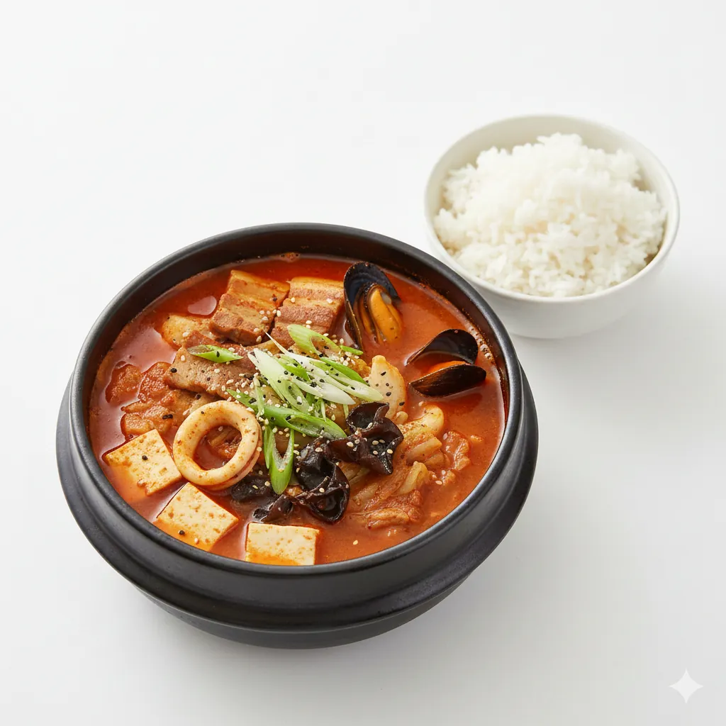 매콤한 돼지고기 해물 김치찌개