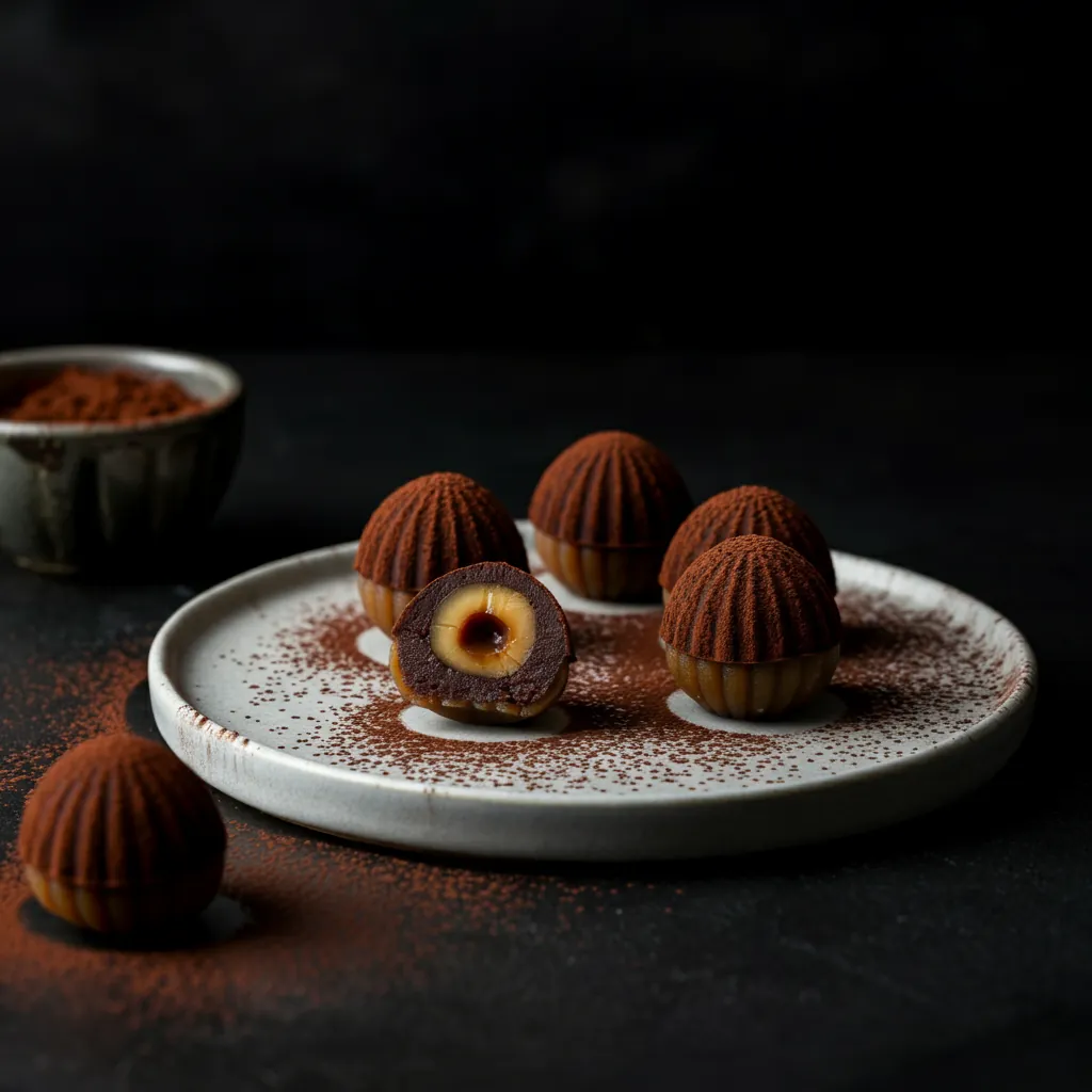 Chestnut-shaped Cocoa Dessert with Nutty Filling