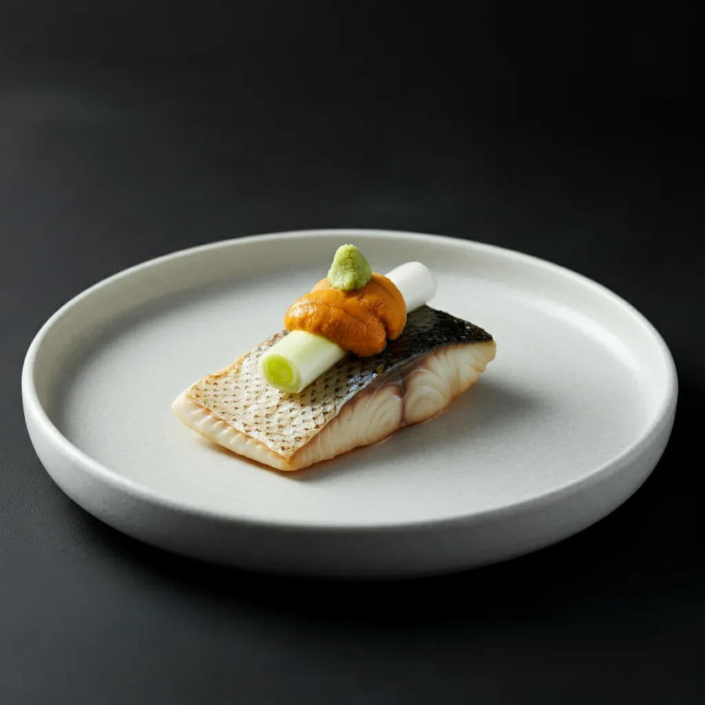 Grilled Blackthroat Seaperch with Sea Urchin Egg Yolk Sauce