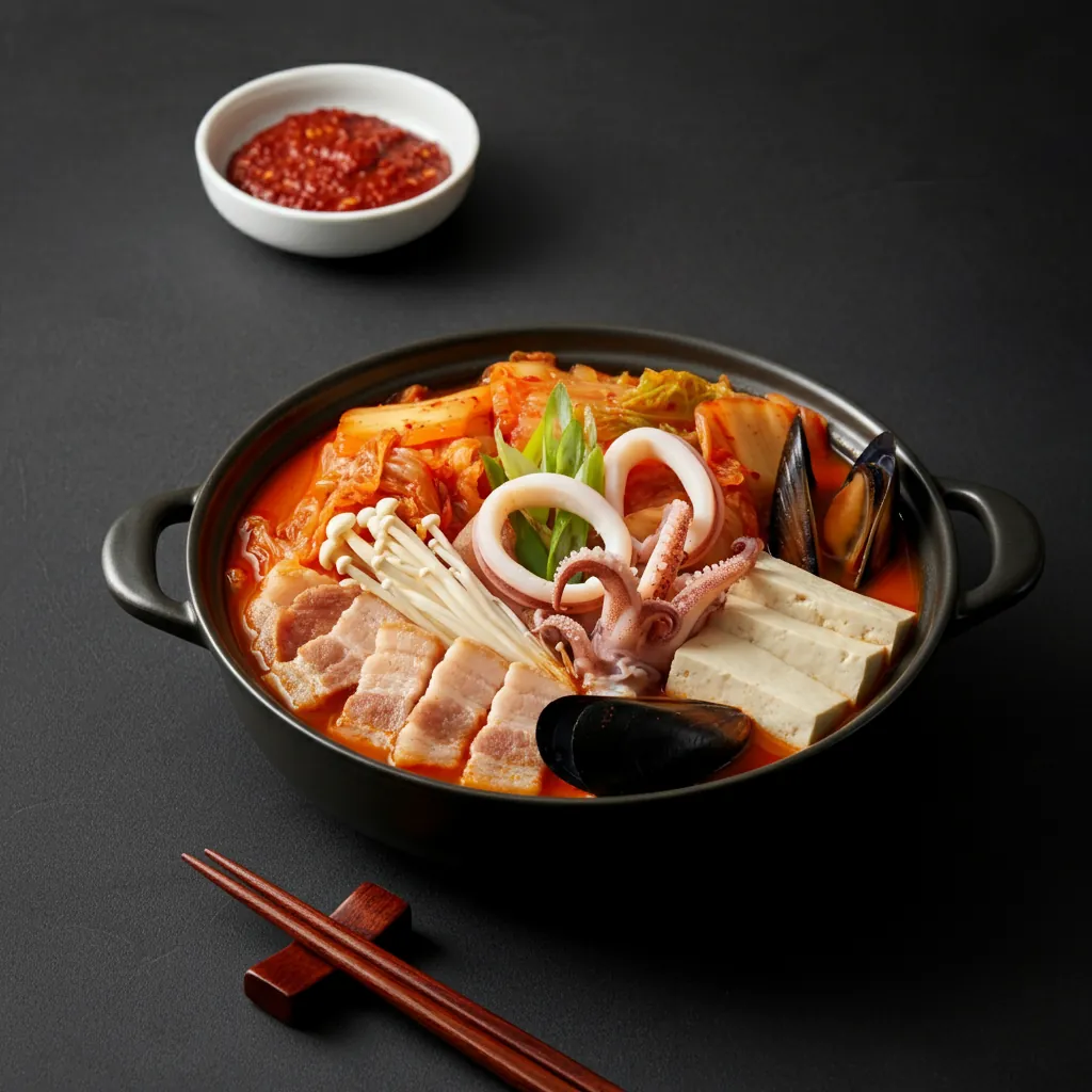 매콤한 돼지고기 해물 김치찌개