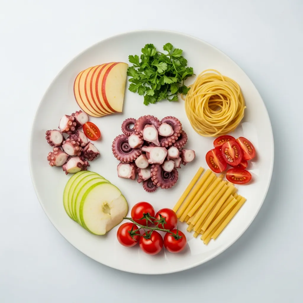 문어 사과 방울토마토 파스타 샐러드